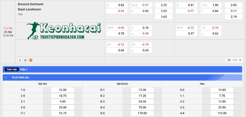 Soi kèo Borussia Dortmund vs Bayer Leverkusen - Tỷ lệ kèo Borussia Dortmund vs Bayer Leverkusen