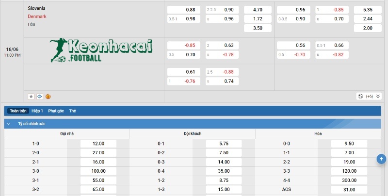 Soi kèo Slovenia vs Đan Mạch - Tỷ lệ kèo Slovenia vs Đan Mạch